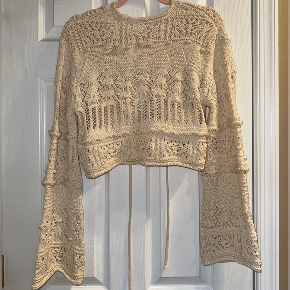 ZARA Crochet Knit Cropped Cardigan Sweater in Ecru - Size S/M - Picture 6 of 7